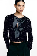 Modern Cara Bow-tie Sequins Coat