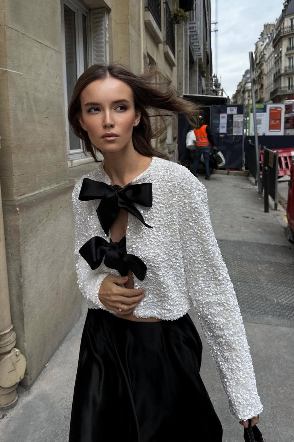Modern Cara Bow-tie Sequins Coat