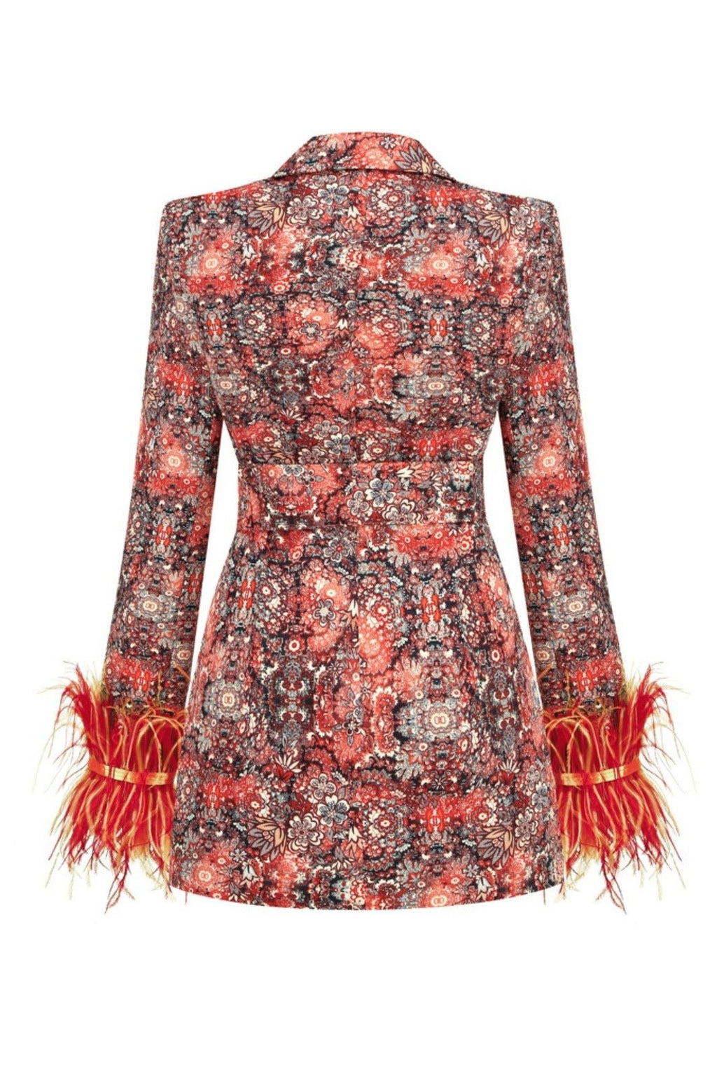 Carlin Patterned Feather Belted Mini Blazer Dress