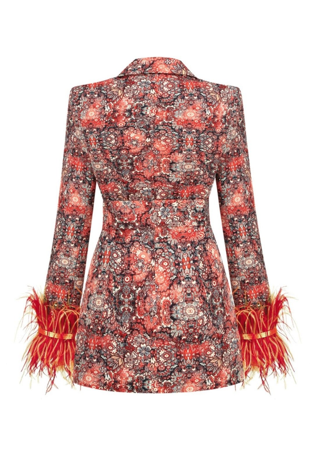 Carlin Patterned Feather Belted Mini Blazer Dress