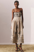 Caroline Abstract Embroidery Cotton Midi-Length Dress