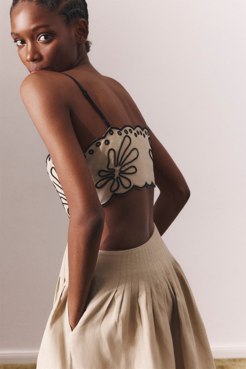 Caroline Abstract Embroidery Cotton Midi-Length Dress