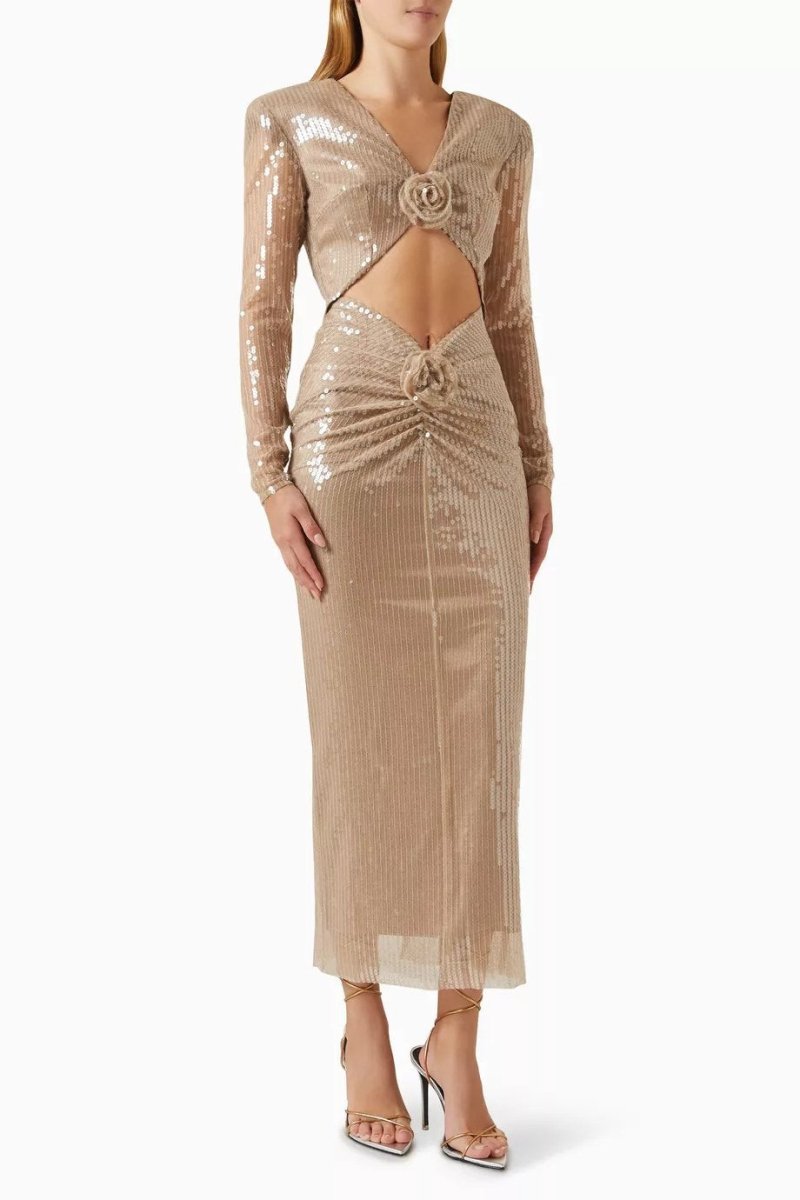 Cathy Flower Sequins Midi-Length Dress