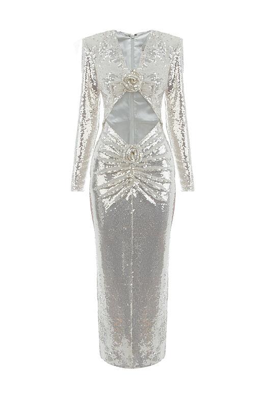 Cathy Flower Sequins Midi-Length Dress