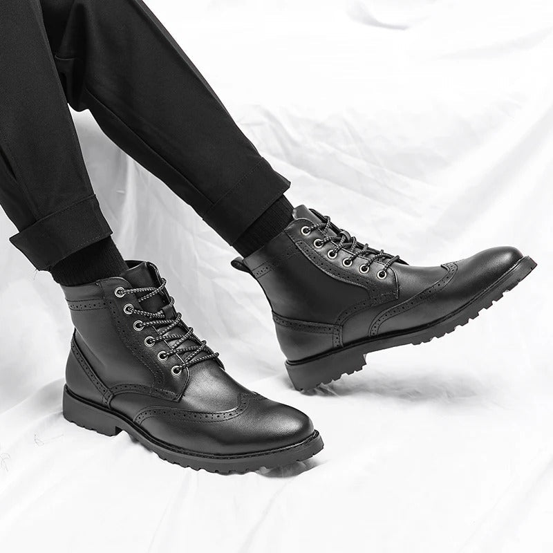 Cowhide Leather Chelsea Boots with Brogue Detailing
