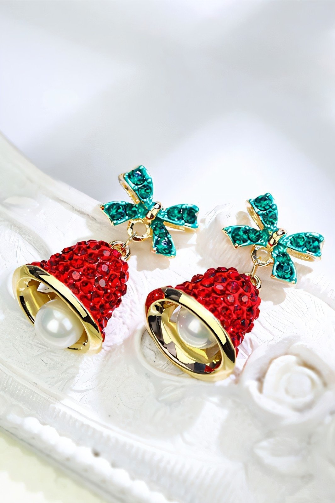 Statement Christmas Bowknot Jingle Bell Drop Earrings