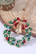 Statement Christmas Wreath Bell Pendant Necklace