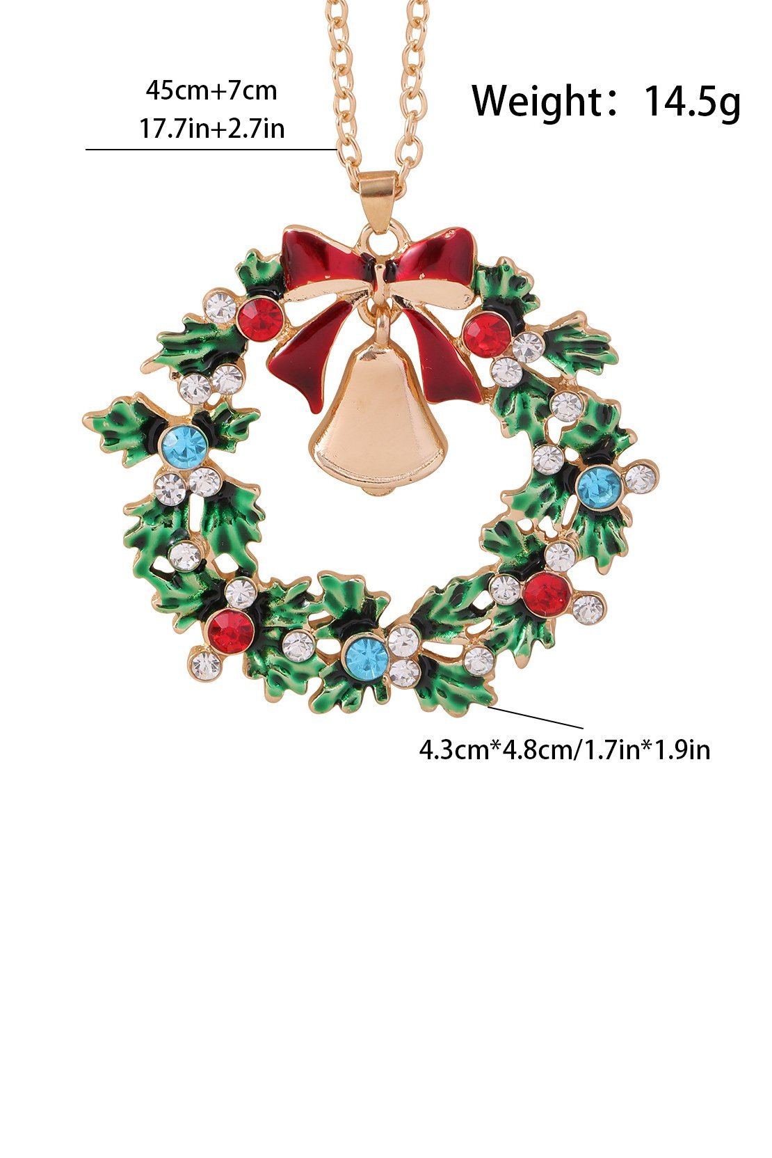 Statement Christmas Wreath Bell Pendant Necklace