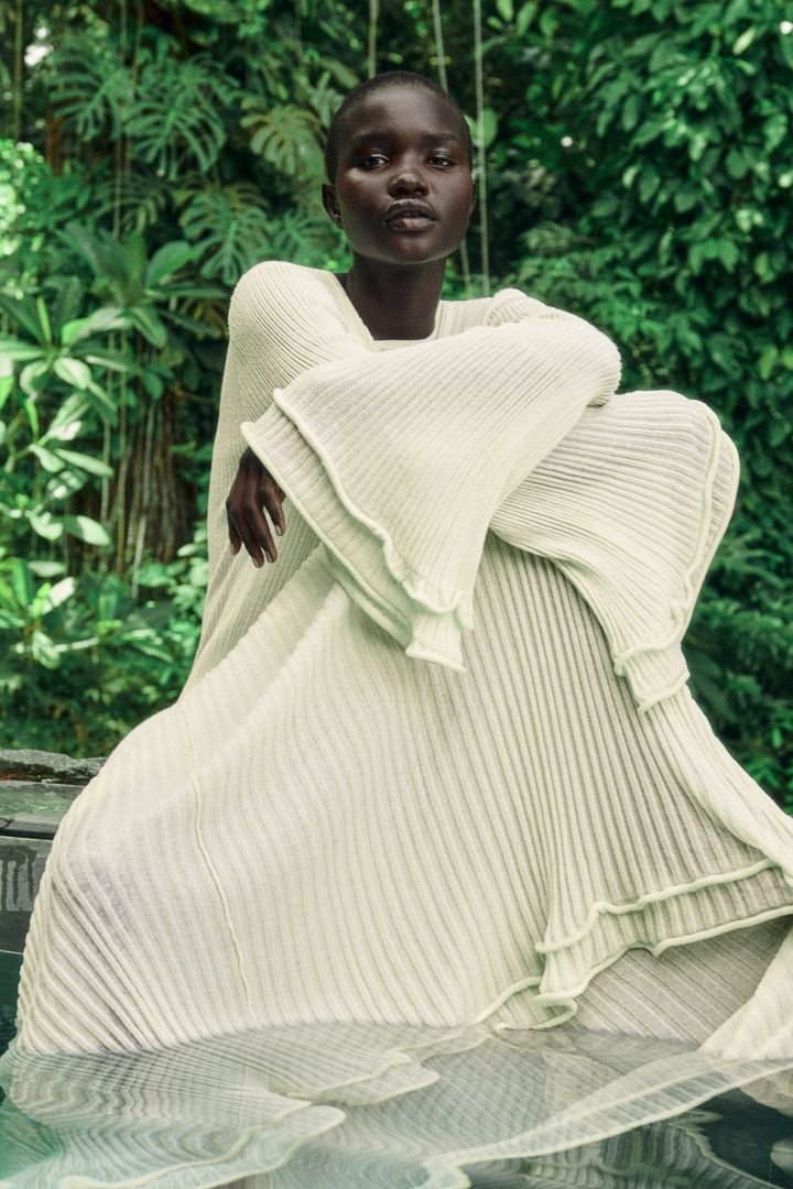 Clara Ruffled Long Sleeve Knit Maxi-Length Dress