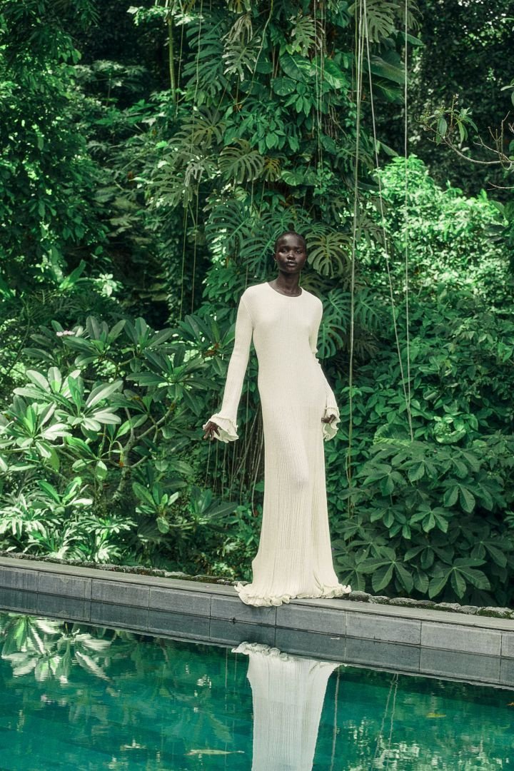 Clara Ruffled Long Sleeve Knit Maxi-Length Dress