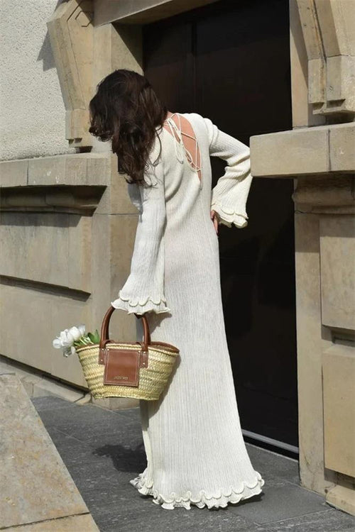 Clara Ruffled Long Sleeve Knit Maxi-Length Dress