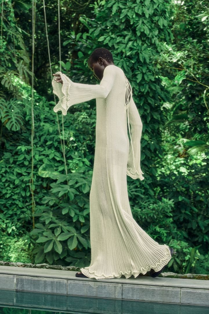 Clara Ruffled Long Sleeve Knit Maxi-Length Dress