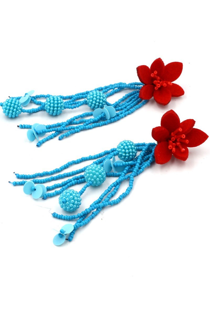 Contrast Color Flower Beaded Earrings