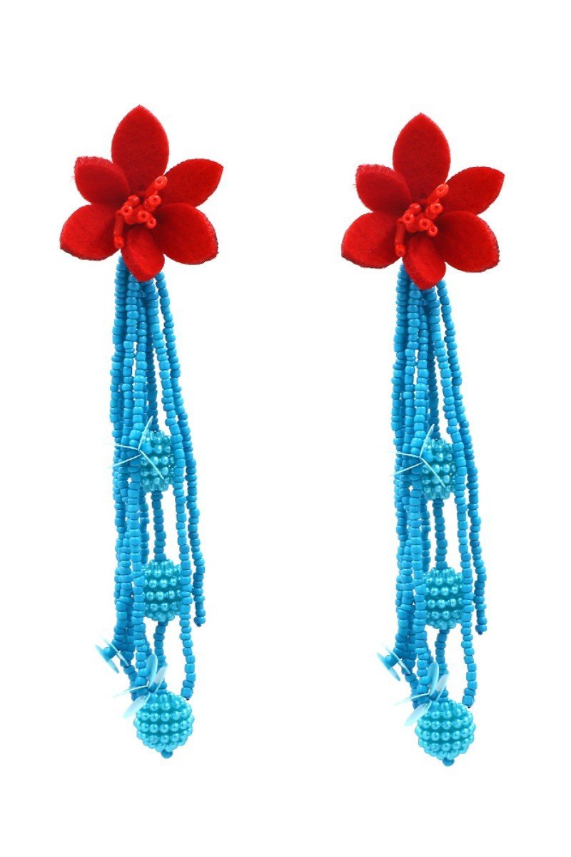 Contrast Color Flower Beaded Earrings