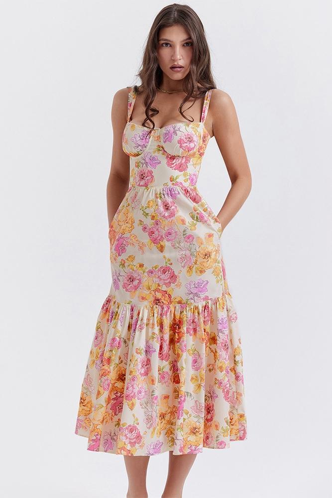 Cottie Patterned Flare Midi-Length Dress