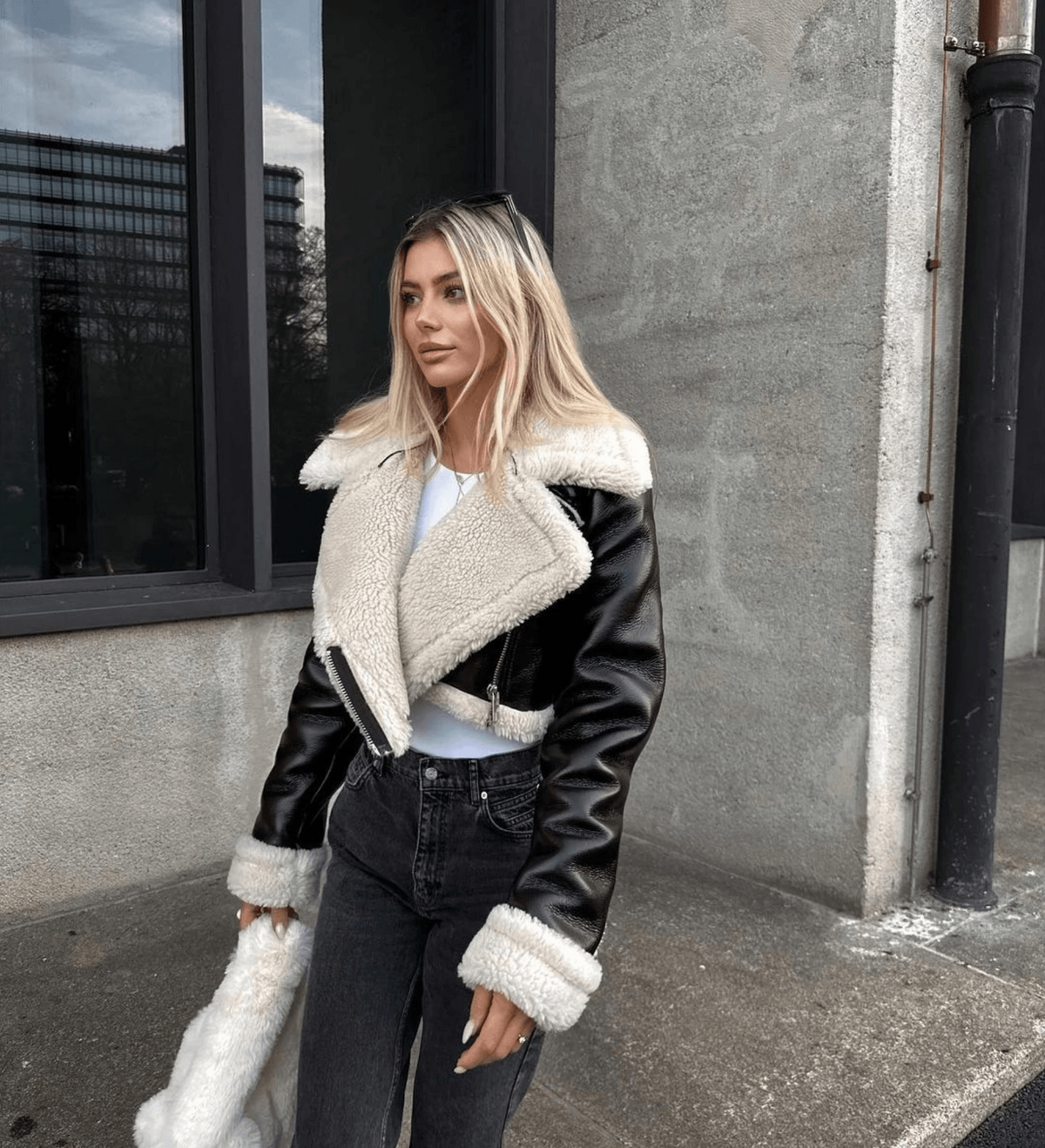 Leather Jacket with Faux Fur Trim for Cold Days