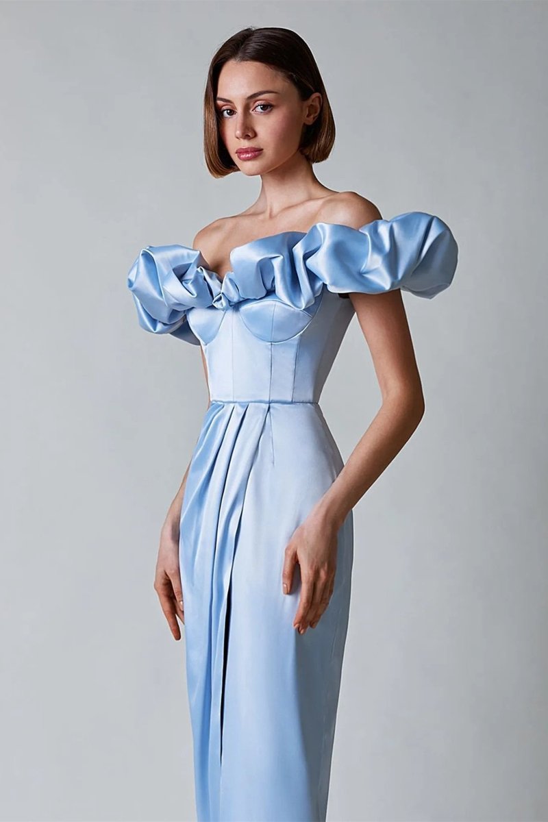 Modern Crystal Off-Shoulder Maxi Split Dress