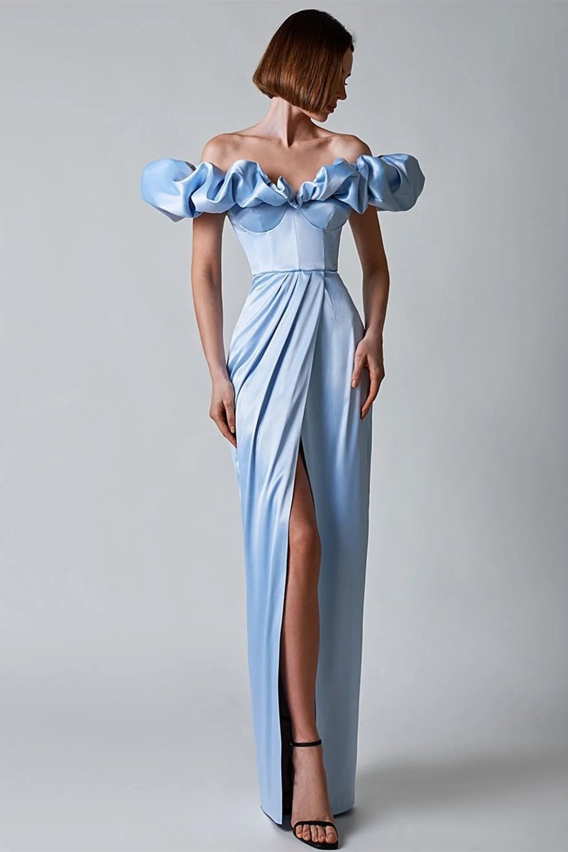 Modern Crystal Off-Shoulder Maxi Split Dress