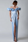 Modern Crystal Off-Shoulder Maxi Split Dress