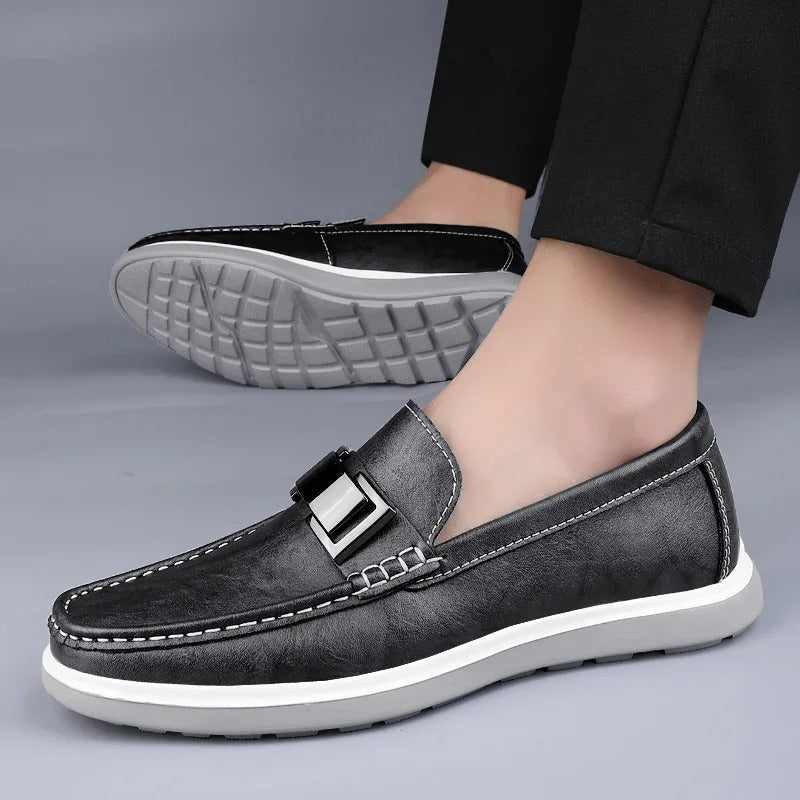 Leather Loafers with Distressed Finish