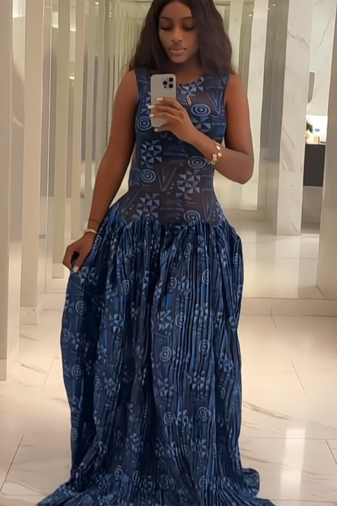Adinkra Pleated Maxi-Length Dress