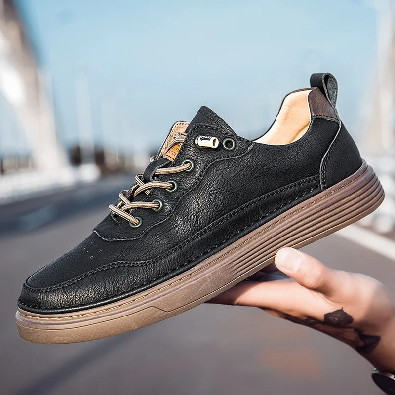 Cowhide Leather Sneakers with Lace-Up Closure