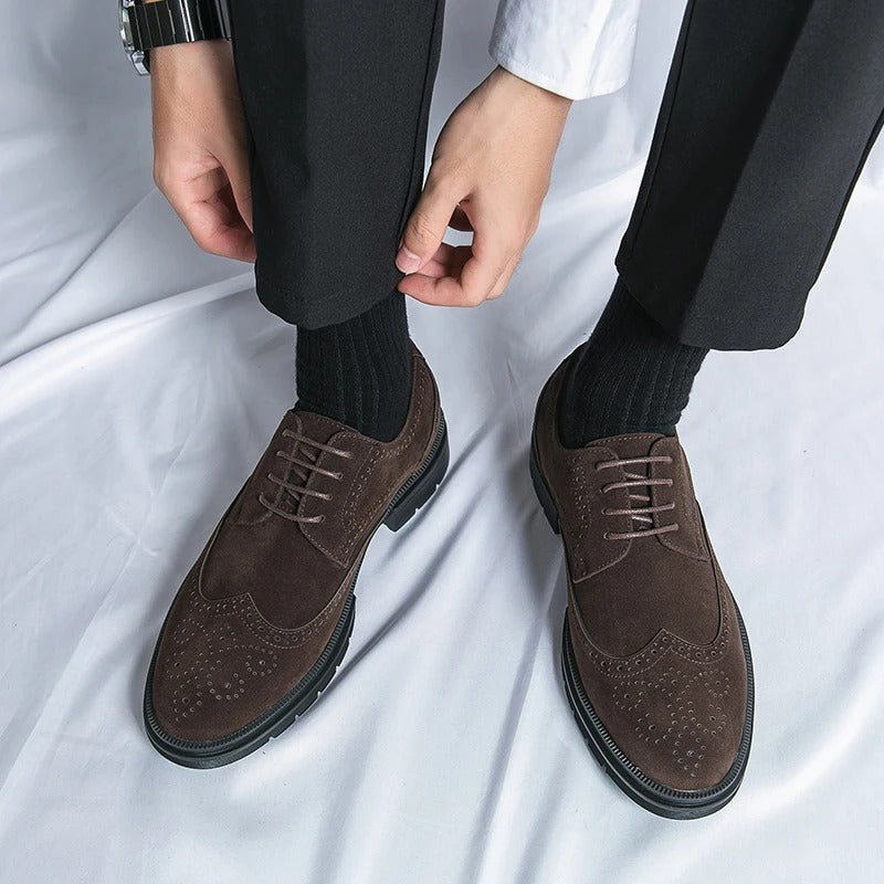 Suede Brogue Shoes with Cushioned Insole