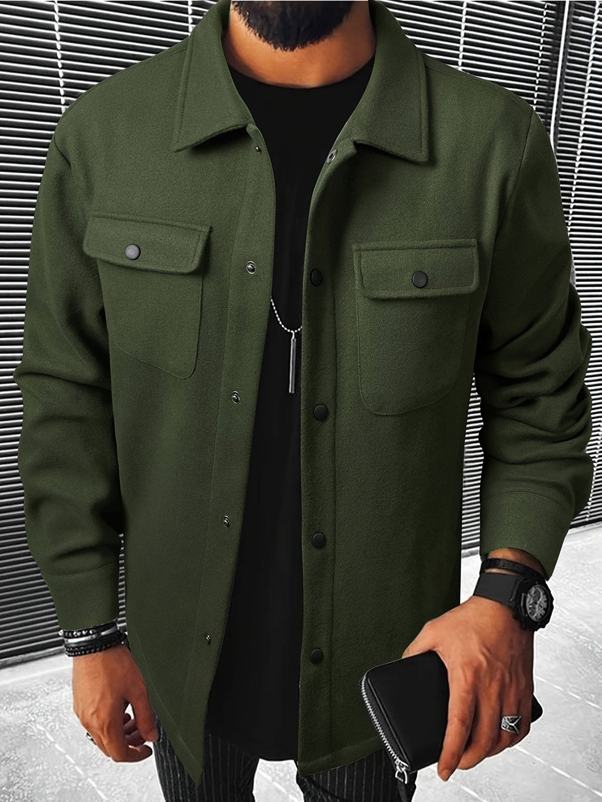 Wool Blend Jacket with Zip Front