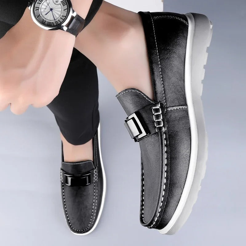 Leather Loafers with Distressed Finish