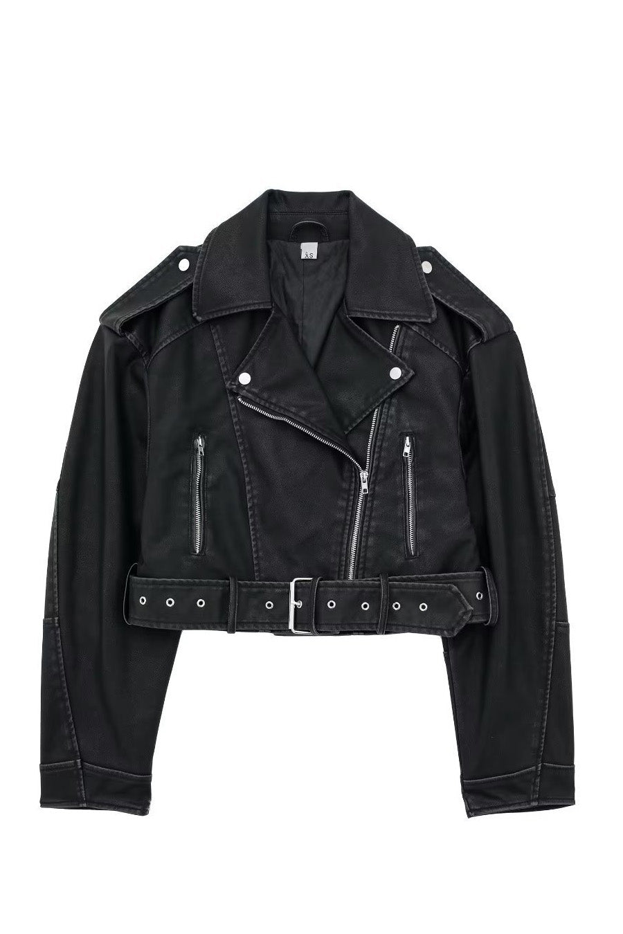 Modern Cropped leather jacket with offset zipper collar