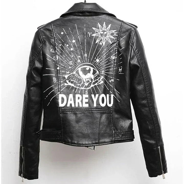 Leather Jacket with Eye-Catching Print
