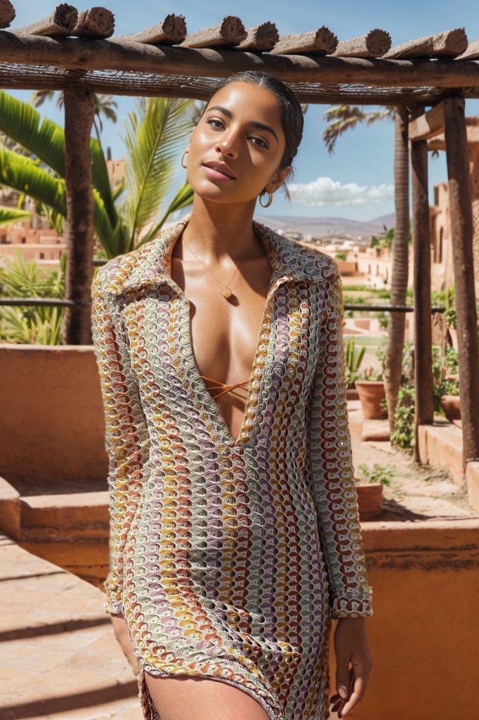 Dawn V-Neck Collared Crochet Maxi-Length Dress