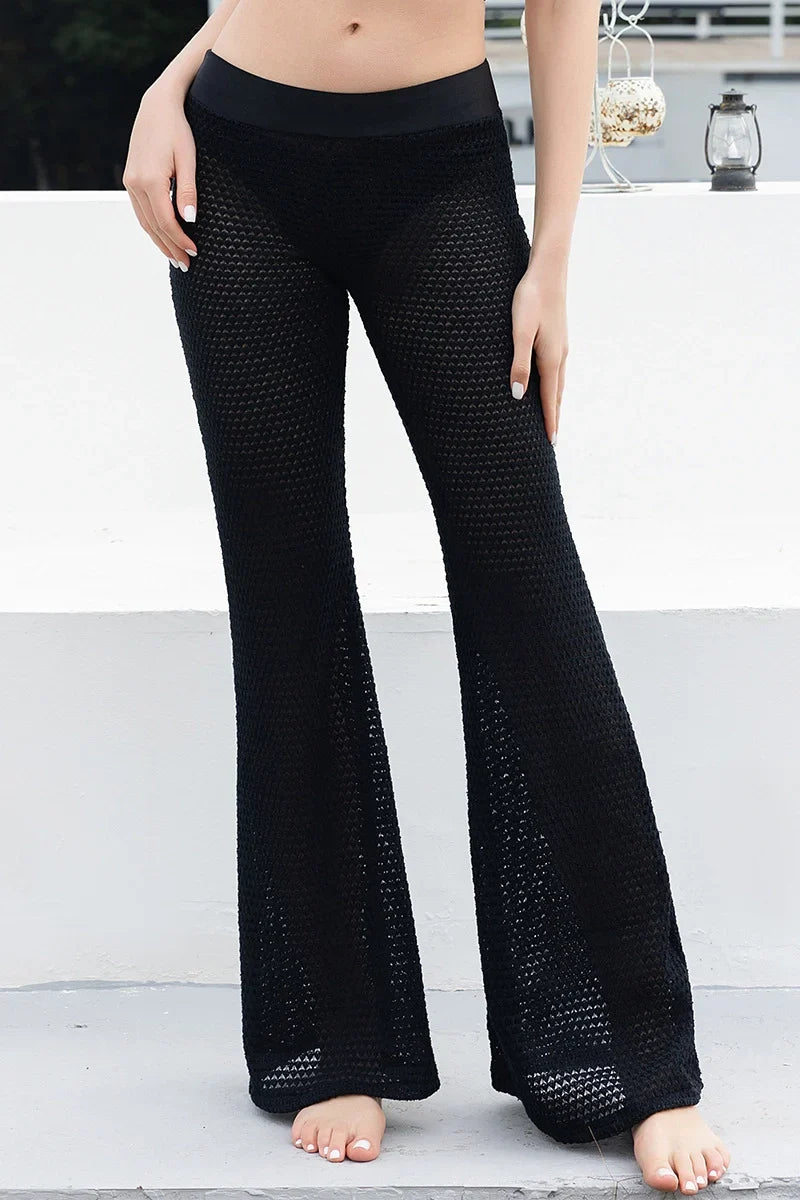 Beaded Knit Tie-String Black Two-Piece Bikini