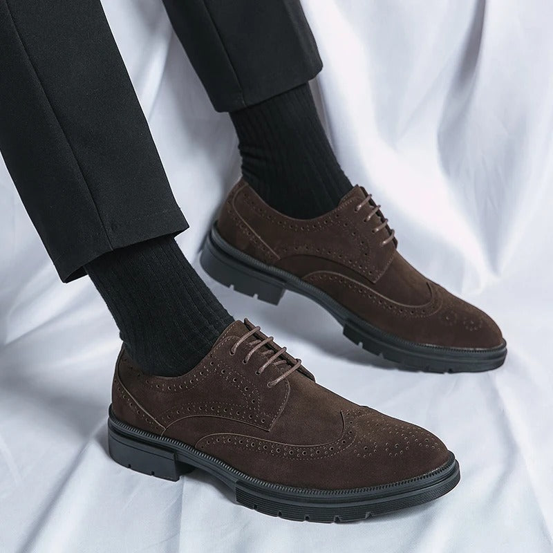 Suede Brogue Shoes with Cushioned Insole