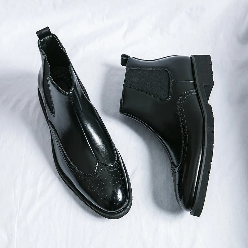 Leather Chelsea Boots with Brogue Detailing and Shock-Absorbing Sole
