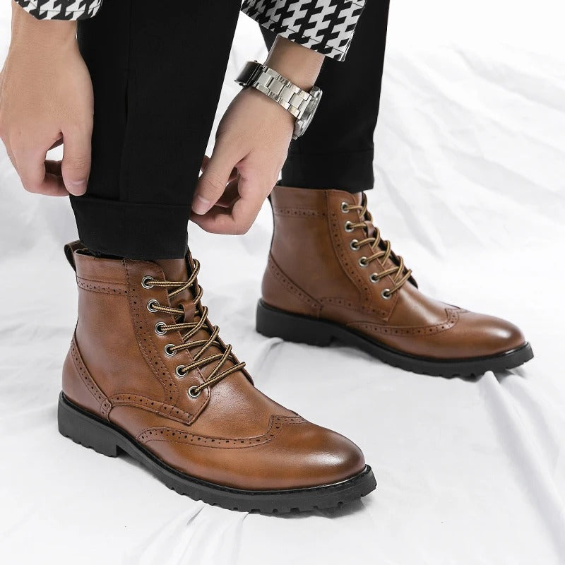 Cowhide Leather Chelsea Boots with Brogue Detailing