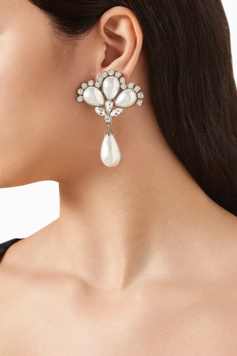Statement Debby Pearl Diamante Drop Earrings