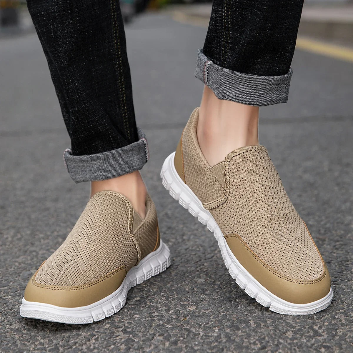 Mesh Knit Slip-On Shoes with Cushioned Sole