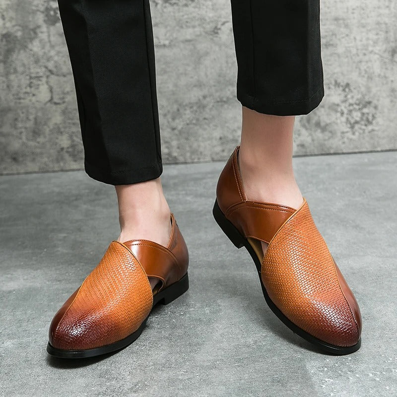 Full-Grain Leather Loafers with Woven Detail