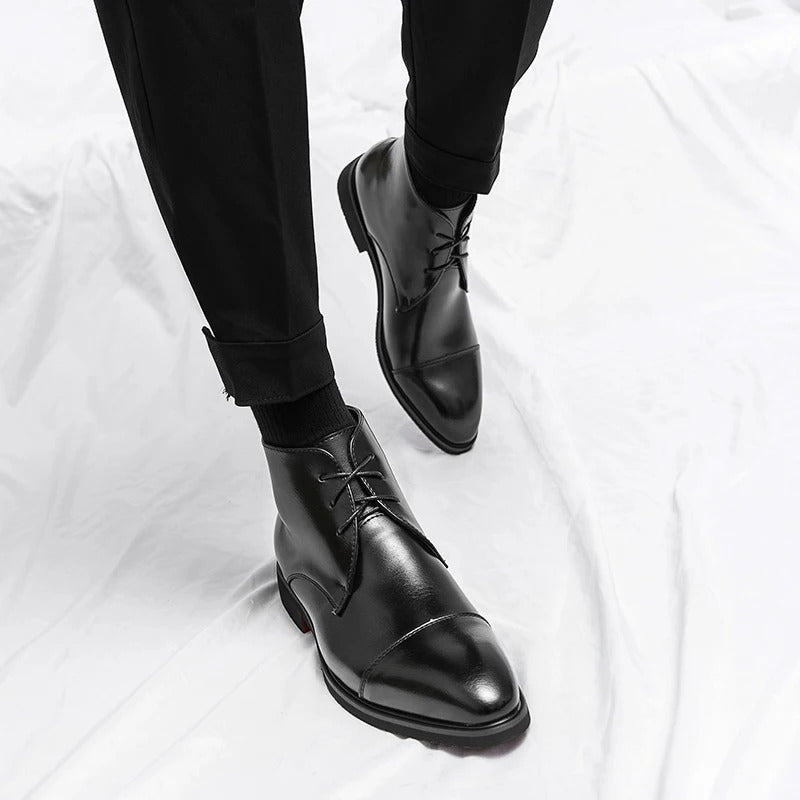 Polished Leather Boots with Cap-Toe Detail
