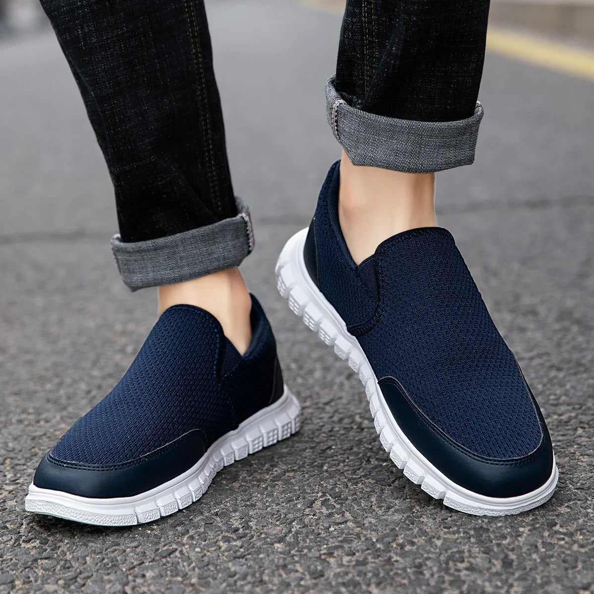 Mesh Knit Slip-On Shoes with Cushioned Sole