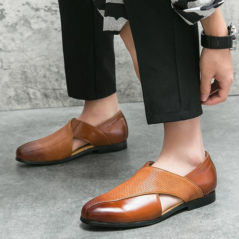 Full-Grain Leather Loafers with Woven Detail