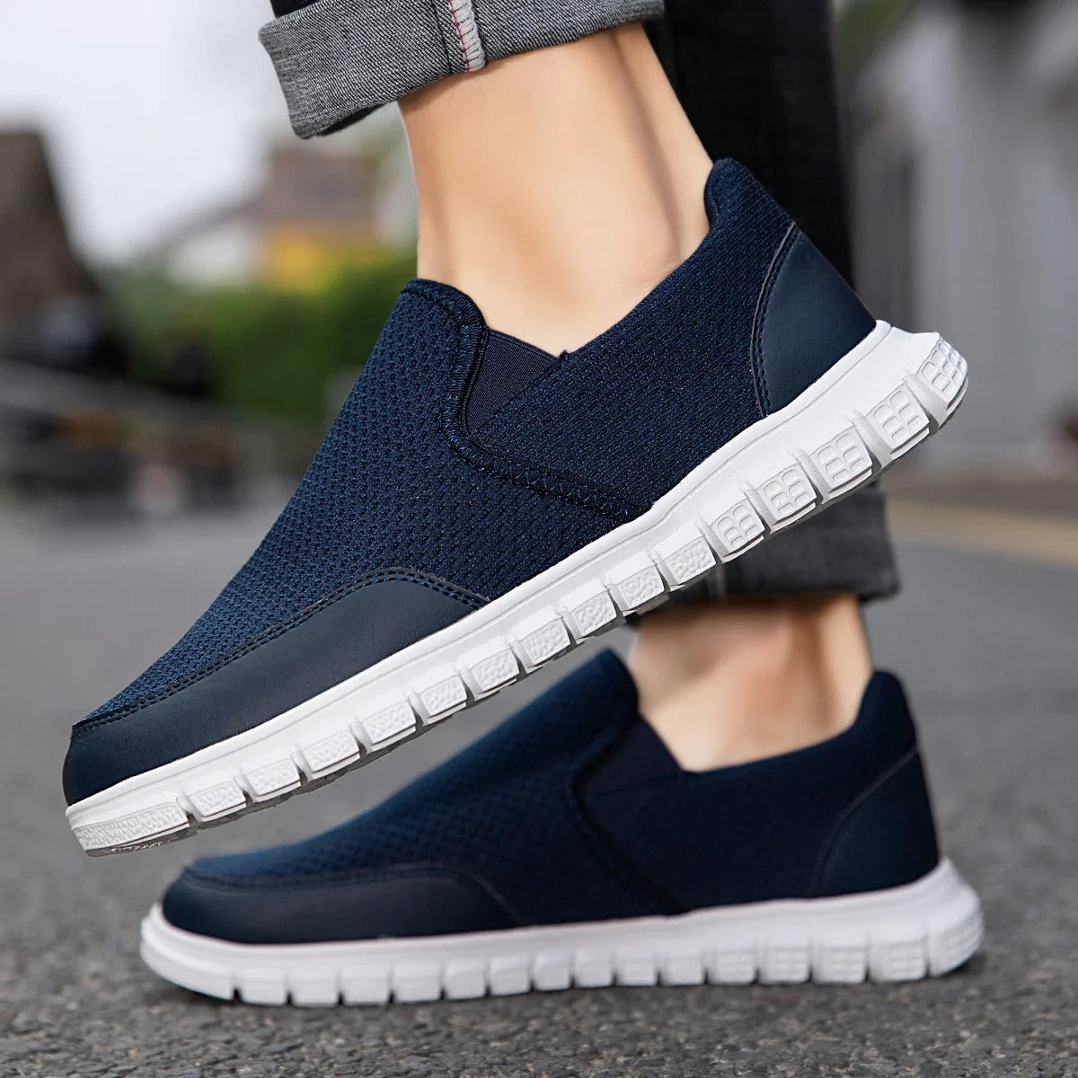 Mesh Knit Slip-On Shoes with Cushioned Sole