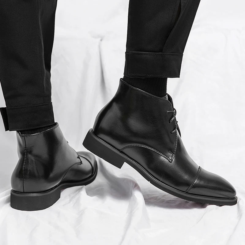 Polished Leather Boots with Cap-Toe Detail
