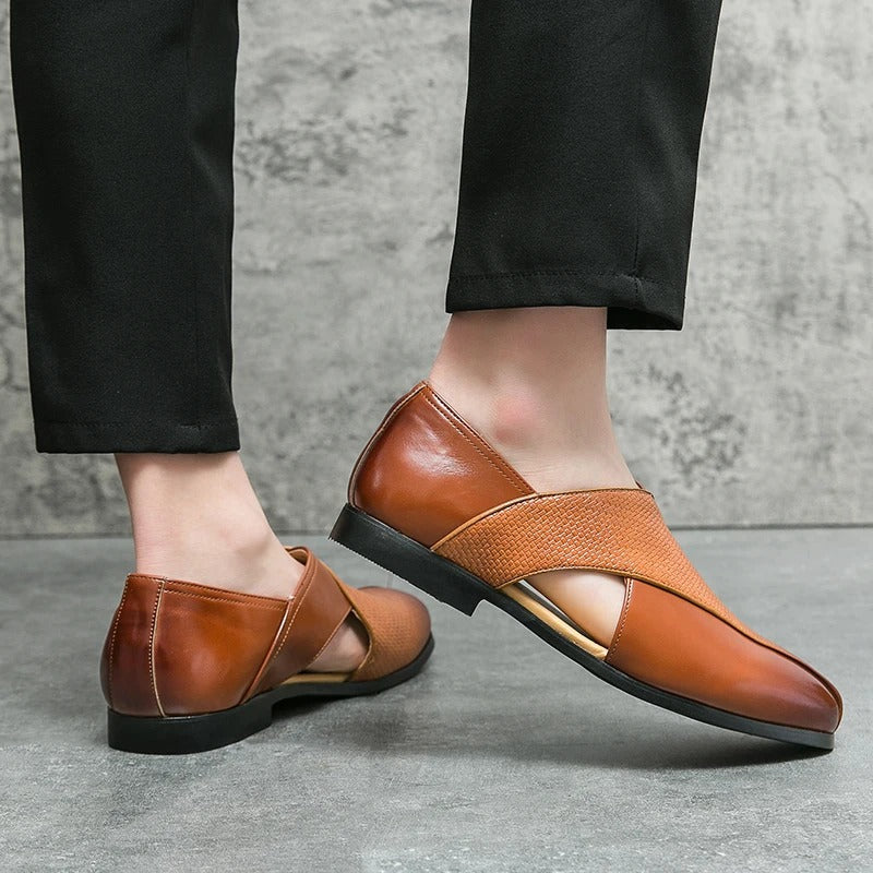 Full-Grain Leather Loafers with Woven Detail