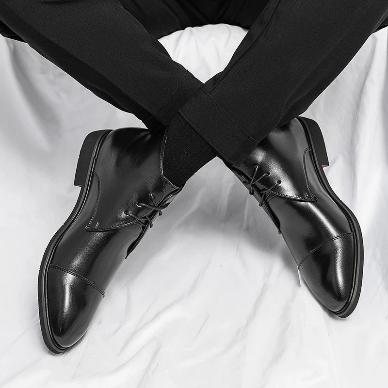 Polished Leather Boots with Cap-Toe Detail