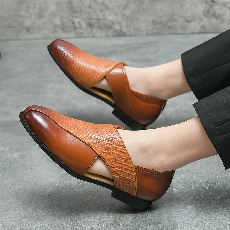 Full-Grain Leather Loafers with Woven Detail