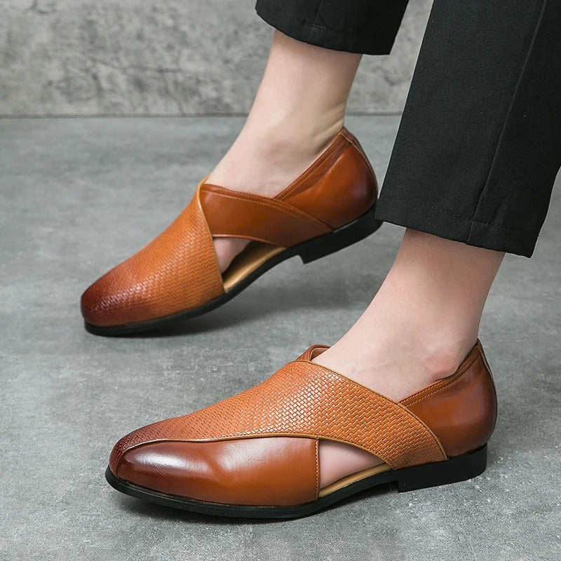 Full-Grain Leather Loafers with Woven Detail