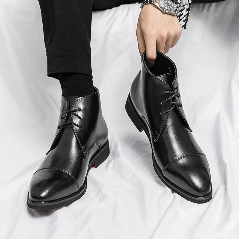 Polished Leather Boots with Cap-Toe Detail