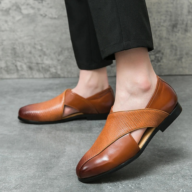 Full-Grain Leather Loafers with Woven Detail